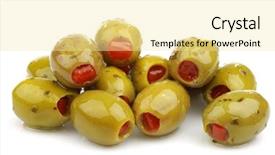  Presentation with olive green - Presentation design having bunch of stuffed green olives background and a blonde colored foreground