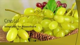  Presentation with table grape - PPT theme with bunch of white grape in basket on wooden table background and a gold colored foreground