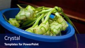  Presentation with eid - Beautiful slide set featuring bunches of 'ketupat' ready to be boiled for four hours 'ketupat' are rice cakes made traditionally for the celebration of eid in asia backdrop and a navy blue colored foreground