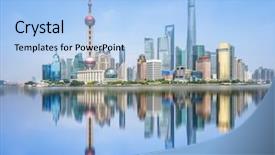  Presentation with copy space leadership - Colorful presentation theme enhanced with bund of shanghai copy space backdrop and a light blue colored foreground