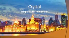  Presentation with china shanghai - Beautiful PPT theme featuring bund waterfront in shanghai china backdrop and a teal colored foreground