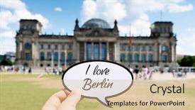  Presentation with man heart attact hand hold - Slide set with bundestag - closeup of the hand background and a lemonade colored foreground