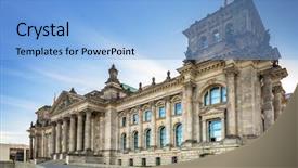  Presentation with house building - PPT layouts enhanced with bundestag - reichstag building in berlin germany background and a light blue colored foreground