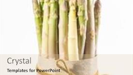  Presentation with asparagus - Beautiful slide deck featuring bundle of cultivated white asparagus on wooden board white background backdrop and a lemonade colored foreground
