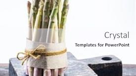  Presentation with asparagus - PPT layouts with bundle of cultivated white asparagus on wooden board white background background and a white colored foreground