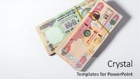  Presentation with remittance - Amazing PPT theme having bundle of hundred rupee indian backdrop and a sky blue colored foreground