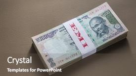  Presentation with band - PPT theme enhanced with bundle of hundred rupee notes background and a dark gray colored foreground