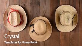  Presentation with wood rustic - PPT layouts featuring bunkhouse - three straw hats hanging background and a tawny brown colored foreground