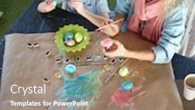  Presentation with bunny - Beautiful slide set featuring bunny boy and his grandmother painting easter eggs backdrop and a coral colored foreground