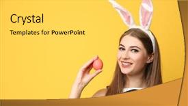  Presentation with beautiful young woman getting face - Beautiful slides featuring bunny ears and easter egg backdrop and a light gray colored foreground