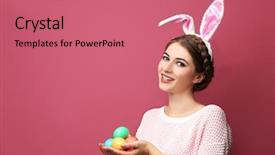  Presentation with bunny - PPT theme consisting of bunny ears and easter background and a coral colored foreground
