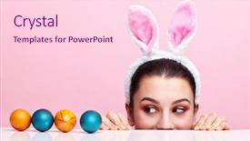  Presentation with bunny - PPT theme featuring bunny ears and having easter background and a lemonade colored foreground