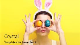  Presentation with easter bunny yellow spring flower - PPT theme enhanced with bunny ears and having easter background and a yellow colored foreground