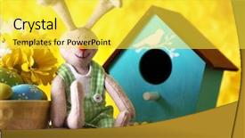  Presentation with easter bunny yellow spring flower - Slide deck featuring bunny with painted easter eggs background and a  colored foreground