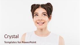  Presentation with teenage girl - Slide deck featuring buns hairstyle and dental braces background and a sky blue colored foreground