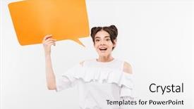  Presentation with sly - Beautiful PPT layouts featuring buns hairstyle holding empty placard backdrop and a white colored foreground