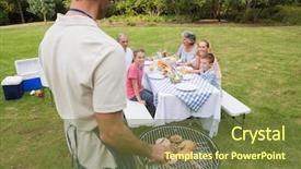 Presentation with picnic table and food - PPT theme with bunsi tree - father in chefs hat background and a tawny brown colored foreground