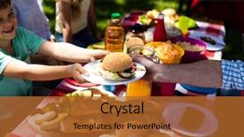  Presentation with bunsi tree - Cool new slides with bunsi tree - father passing burger to son backdrop and a red colored foreground