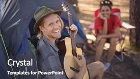  Presentation with man in suit guitar - Colorful PPT layouts enhanced with bunsi tree - portrait of smiling man playing backdrop and a dark gray colored foreground