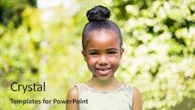  Presentation with park - Cool new presentation theme with bunsi tree - smiling little girl looking backdrop and a yellow colored foreground