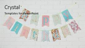  Presentation with birthday party - Amazing PPT theme having bunting - beautiful decoration for birthday party backdrop and a light gray colored foreground