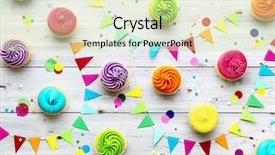  Presentation with cupcake - Presentation theme enhanced with bunting - colorful cupcake party background background and a soft green colored foreground