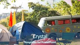  Presentation with campsite - Theme enhanced with bunting - empty campsite at music festival background and a ocean colored foreground