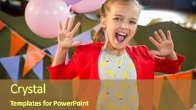 Presentation with 70 birthday party - Theme featuring bunting - portrait of excited girl background and a tawny brown colored foreground