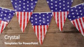  Presentation with 4th july - Colorful slides enhanced with bunting flags arranged on wooden backdrop and a violet colored foreground
