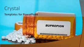  Presentation with spilling - Presentation design featuring bupropion-white-medical-pills background and a arctic colored foreground