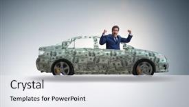  Presentation with car business - Presentation theme enhanced with burdening business - businessman driving car covered background and a sky blue colored foreground