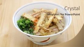 Presentation with japanese food - Cool new PPT theme with burdock-tempura-udon-noodles-soup backdrop and a lemonade colored foreground