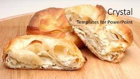  Presentation with cheese pie - Amazing slide deck having burek pie with cheese is backdrop and a coral colored foreground