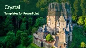  Presentation with castle - Presentation theme with burg eltz castle in rhineland background and a forest green colored foreground