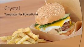  Presentation with burger fries - Presentation design featuring burger and fries background and a coral colored foreground