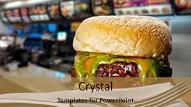  Presentation with fast food - Audience pleasing PPT theme consisting of burger at shopping mall fast backdrop and a  colored foreground