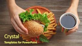  Presentation with holding hands - PPT theme consisting of burger free - female hands holding hamburger background and a  colored foreground