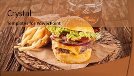  Presentation with hamburger - Beautiful PPT layouts featuring burger fries - delicious hamburger served on wood backdrop and a coral colored foreground