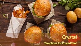  Presentation with old wood planks - Audience pleasing presentation design consisting of burger fries - delicious hamburgers served on wooden backdrop and a tawny brown colored foreground