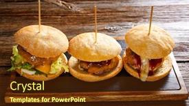  Presentation with wood board - Beautiful presentation theme featuring burger in a row on a slate board and wood table backdrop and a tawny brown colored foreground