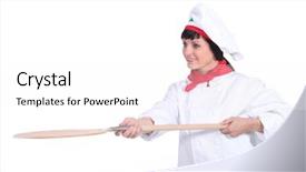  Presentation with joint - PPT layouts enhanced with burger joint - young woman pizza cook background and a  colored foreground