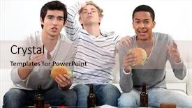 Presentation with television watching - Theme having burger pizza - lads watching television background and a coral colored foreground