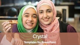  Presentation with eastern - Audience pleasing slides consisting of burger pizza - middle eastern girl portrait backdrop and a coral colored foreground