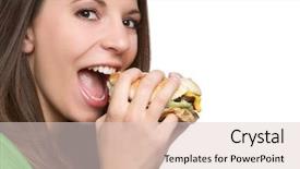  Presentation with hamburger - Presentation design enhanced with burger white background - beautiful young woman eating hamburger background and a lemonade colored foreground