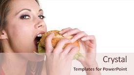  Presentation with hamburger - Presentation theme enhanced with burger white background - woman eating hamburger background and a lemonade colored foreground