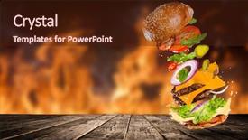  Presentation with burger - Colorful slides enhanced with burger with flying ingredients fire backdrop and a tawny brown colored foreground