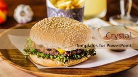  Presentation with burger fries - Colorful slide set enhanced with burger-with-french-fries-closeup backdrop and a coral colored foreground