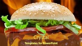  Presentation with burger fries - Presentation design with burger-with-grilled-meat-tomato background and a tawny brown colored foreground
