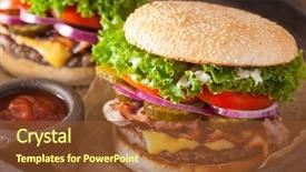  Presentation with burger - Audience pleasing slide deck consisting of burger with pickles tomato onion backdrop and a tawny brown colored foreground