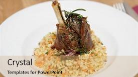  Presentation with ashwagandha herbs - Audience pleasing PPT theme consisting of burghul salad - braised lamb shank with herbs backdrop and a coral colored foreground